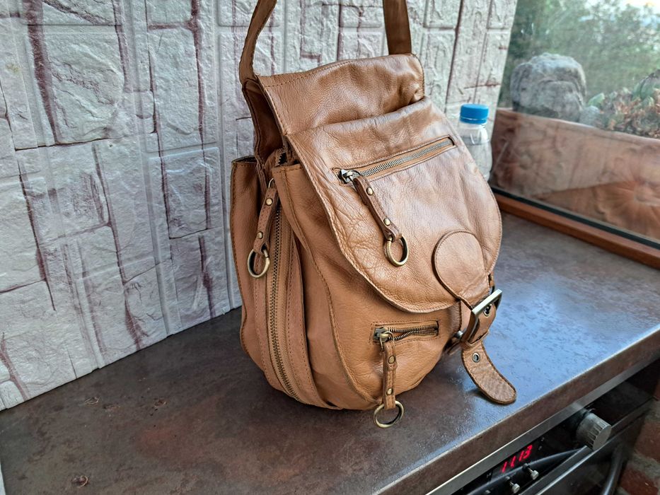 мъжка/дамска кожена чанта,бежова торба-естествена кожа