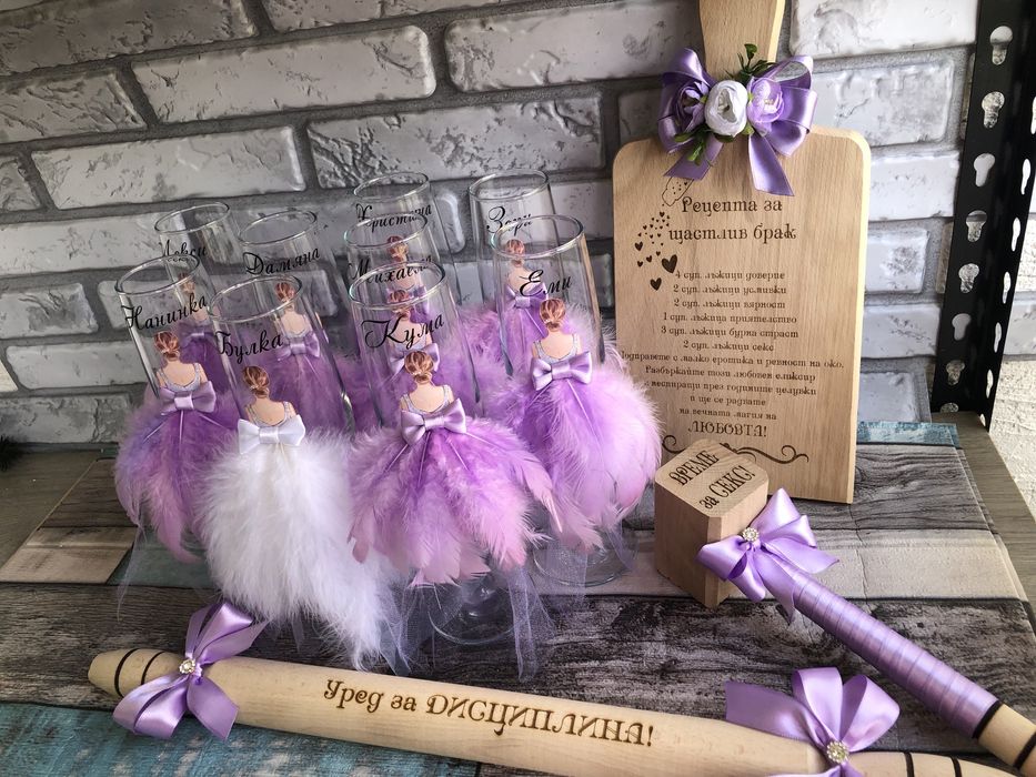 Чаши за моминско парти с пера