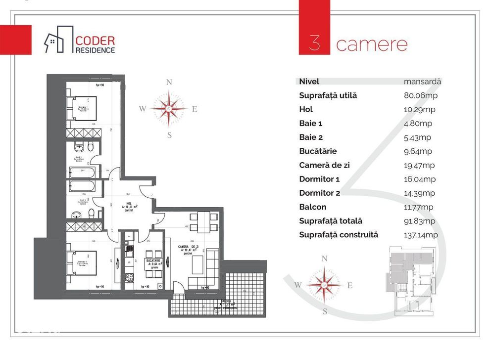 Apartament 3 camere - penthouse - Coder Residence 3