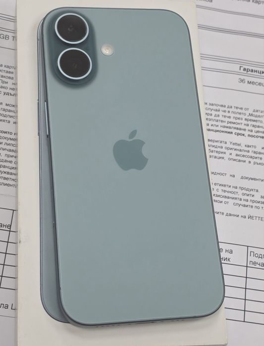 КАТО НОВ 128GB iPhone 16 Yettel Гаранция 2027 TEAL / Синьо-зелен