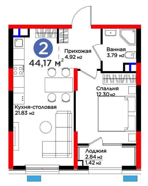 Метро Яшнабад КОМФОРТ 2Комнатная 45,38м²|  =П\в 14 981 $  (S)