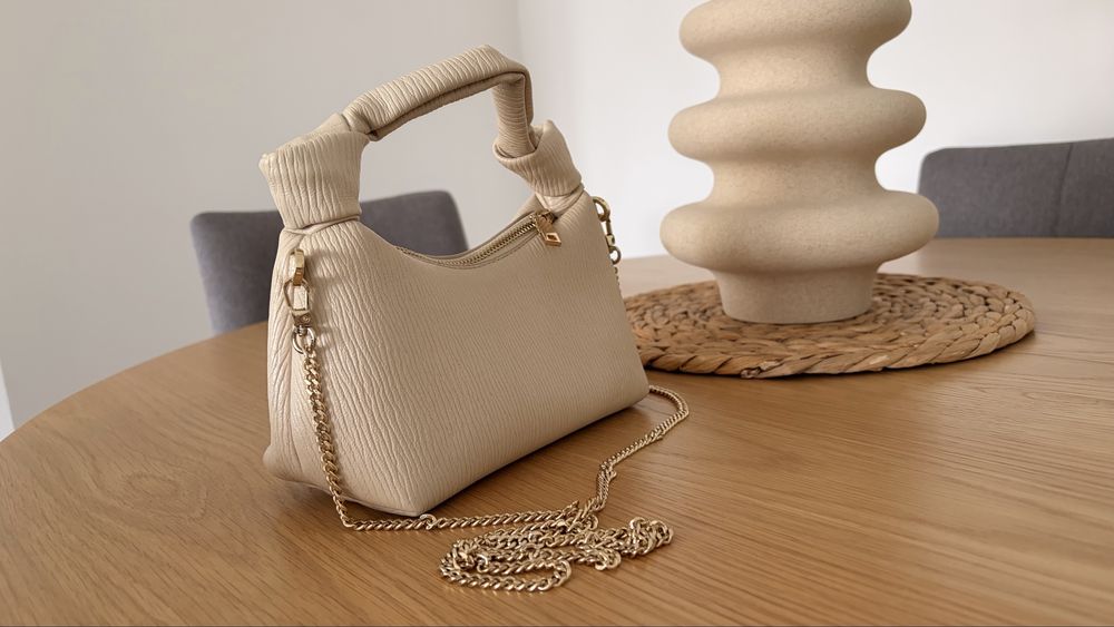 Чанта Mango бежова с къса и дълга дръжка