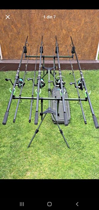 Set Pescuit, 4 Lansete Crap 3,90m, 2 Segmente, 4 Mulinete 8000, Rod Po