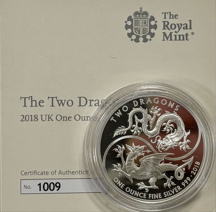 Monedă Argint 999 Marea Britanie 1 oz Two Dragons