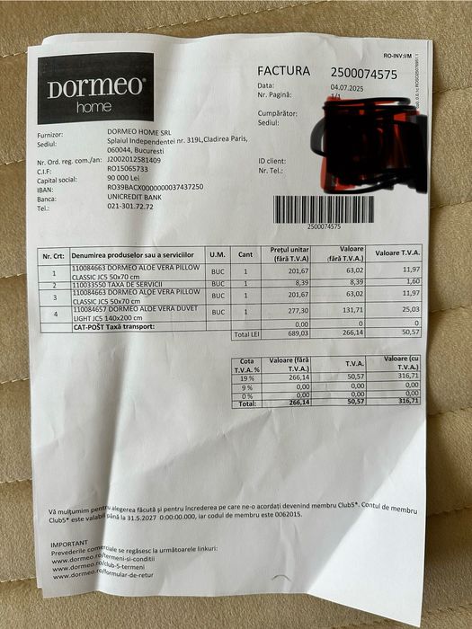 Vand set pilota si 2 perne Dormeo Aloe Vera