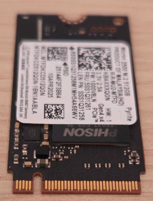 ССД: Micron 2500 512GB - M.2 NVME / Gen 4 / 2242