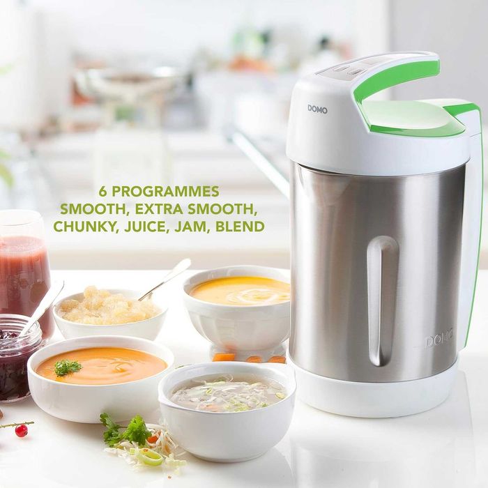 Уред за приготвяне на крем супа, DOMO, 2.2 литра, Soup Maker, неръждаема стомана/бял