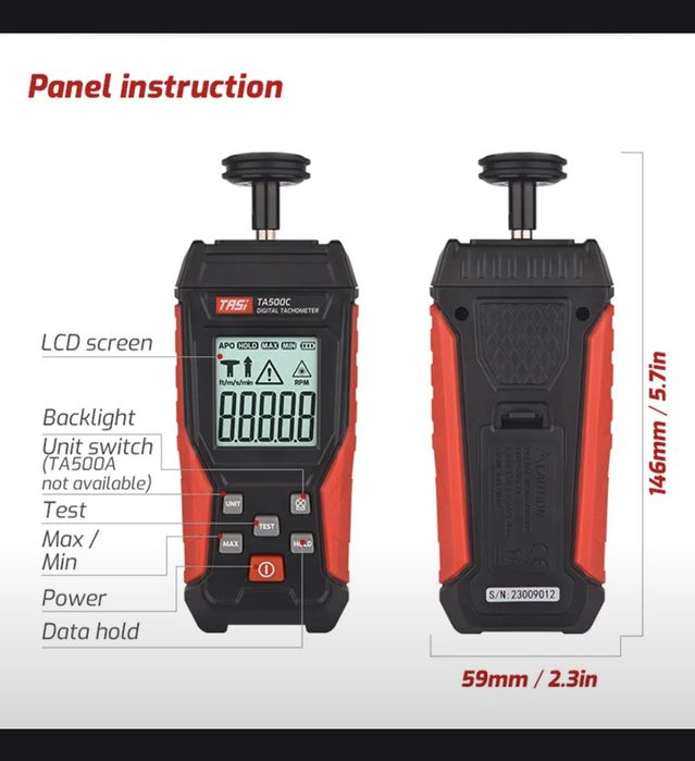 Тахометр лазерный и роликовый безконтактный измеритель скорости оборот
