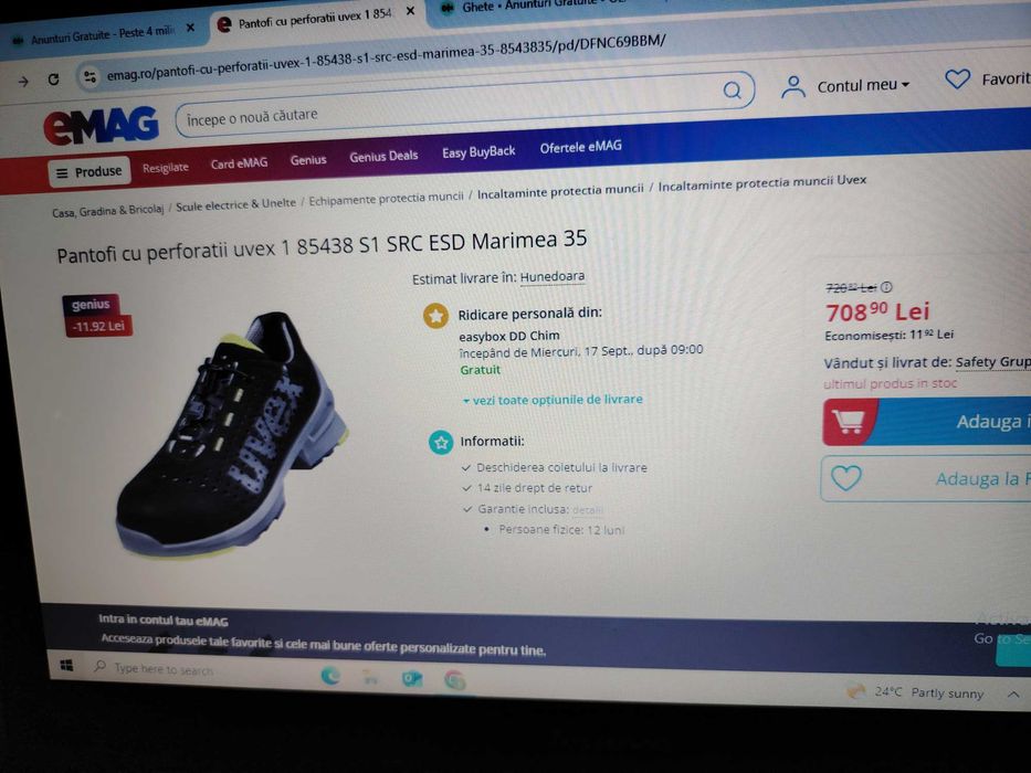 Bocanci - Pantofi de protectie Uvex , ESD , marimea 44 , NOI