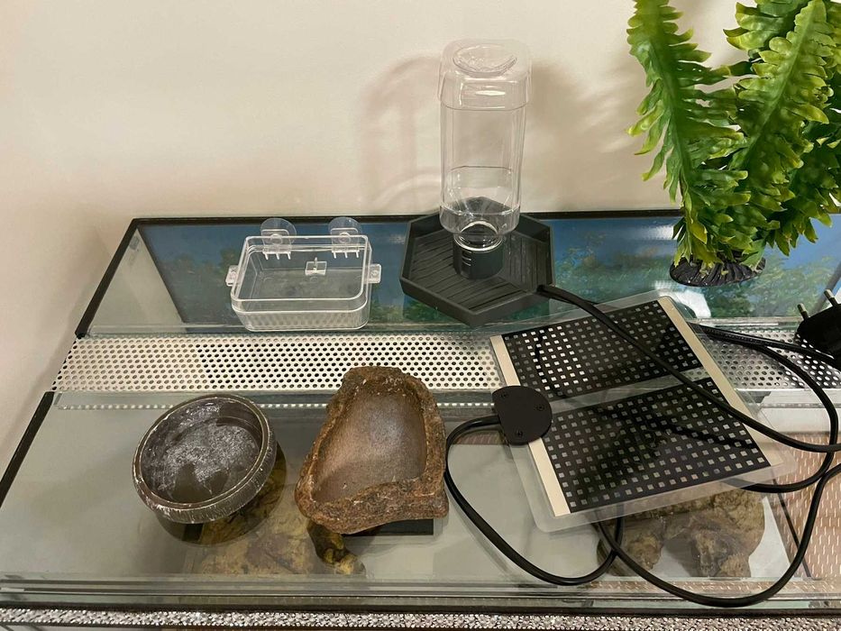 Терариум за гекон/гущер 60х30х30 с 2 нагреватея, купички и укрития