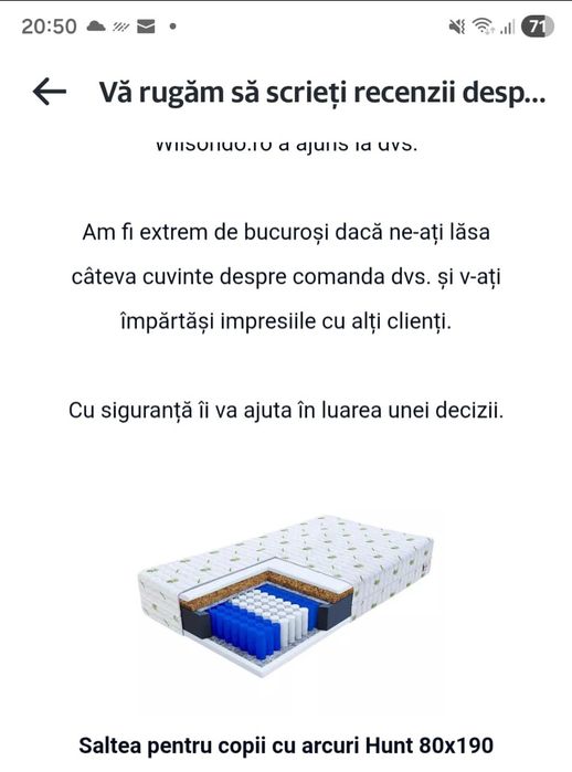 Saltea de 80x190 destinata copiilor