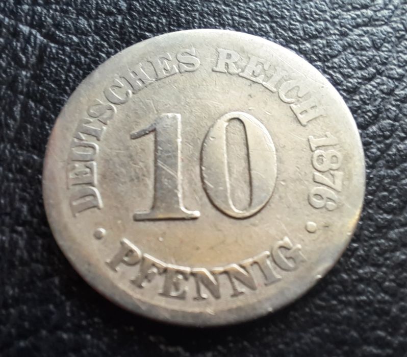 Стара монета 10 пфенига 1876 г. буква В -Германия-150 годишна  !