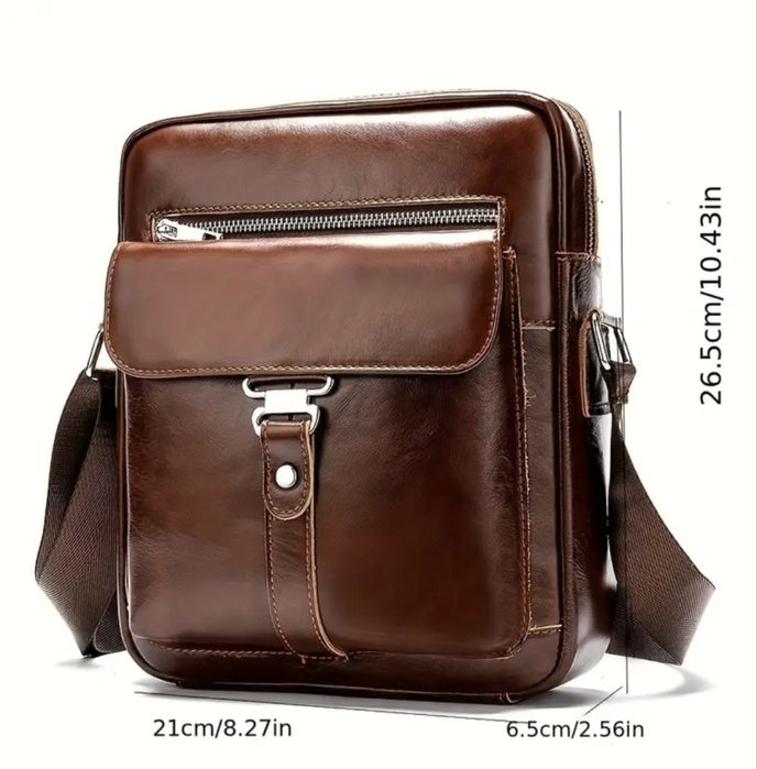 Мъжка кожена чанта /Ежедневна, обемна и елегантна, черна естест. кожа!