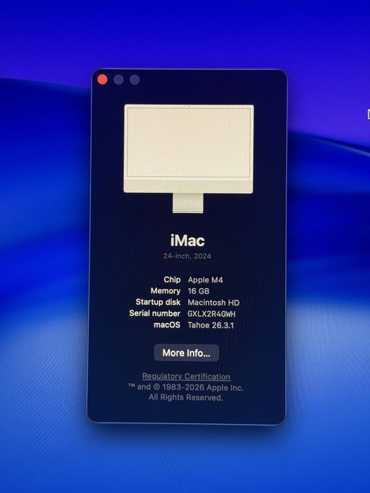 iMac 24” Apple M4 2024, 16 GB RAM, 256GB
