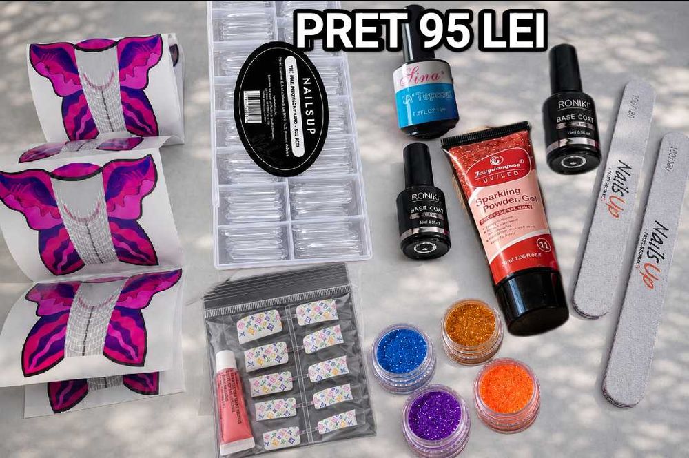 Set Unghii Tipsuri Baza Sclipici Unghii Gel Constructie