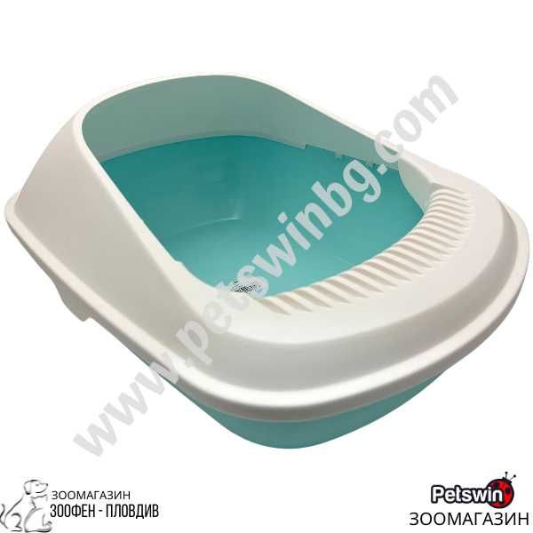 Полузатворена Котешка Тоалетна- 56/42/26.5см- Светлосиня- Pet Interest