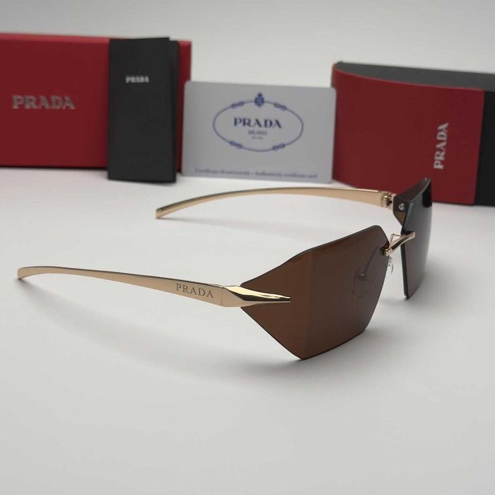 Унисекс слънчеви очила  Rimless Edition Black Brown Очила без рамка черни кафяви стъкла златни UV400 CE