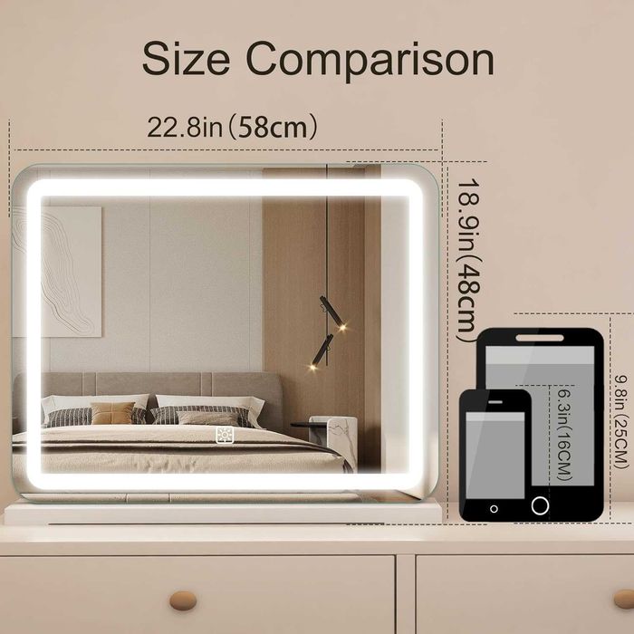 Лед LED Огледало Hollywood с осветление, 3 цвята, 580 x 480 мм c105