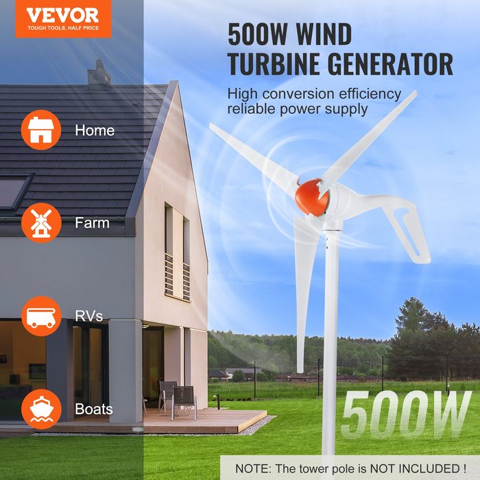 Generator Eolian 500W Kit Turbina 12V 3 Pale Anemometru