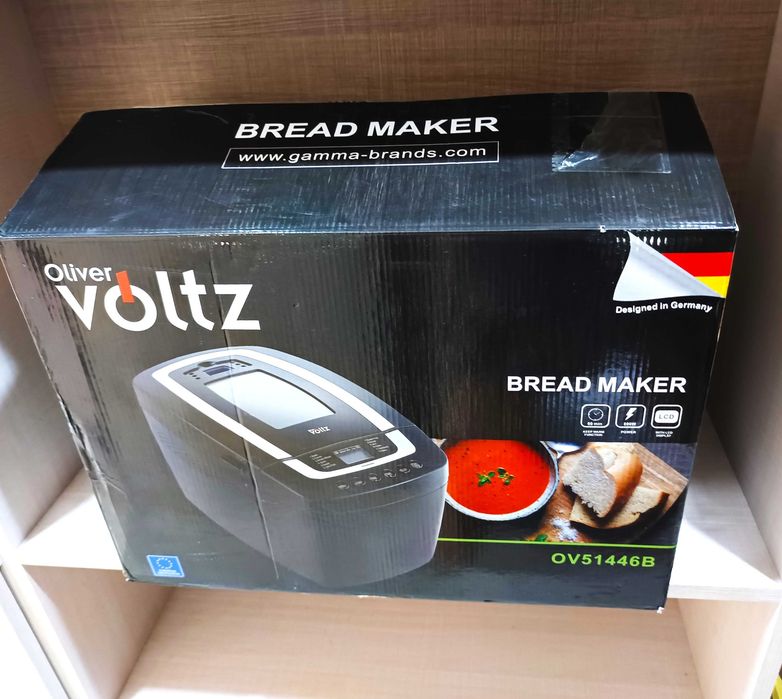 Хлебопекарна Oliver Voltz OV51446B, нова, 800W, 12 програми, LCD дисплей, Таймер, Черна