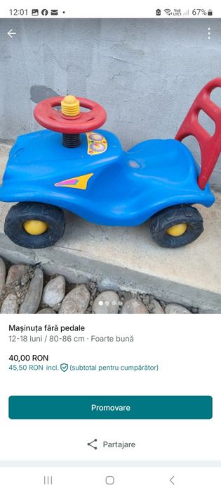 Mașinuța fără pedala în stare foarte bună