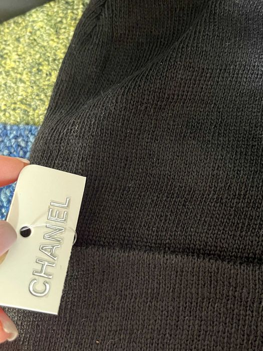 черна шапка шанел унисекс зимна с чантичка подарък chanel плетена