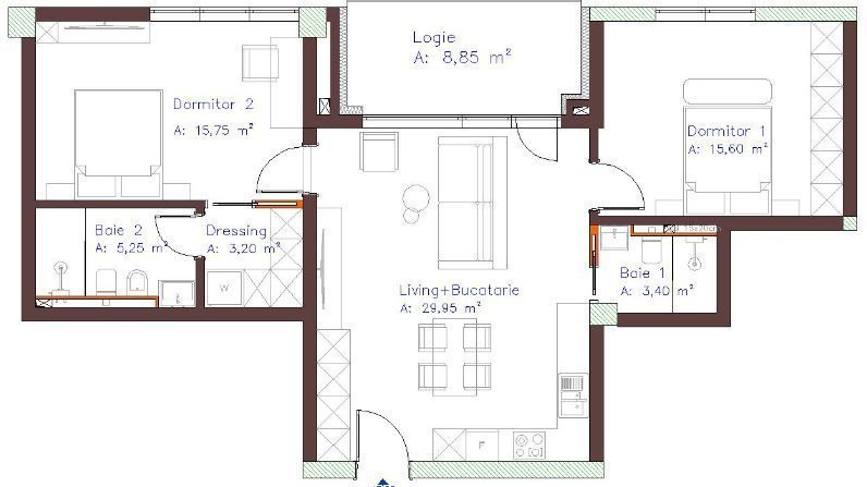 Apartament 3 camere 73mp semifinisat Piata Abator