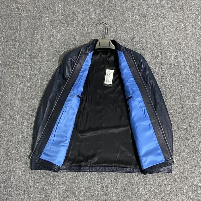 Темно-синяя натуральный кожаная куртка