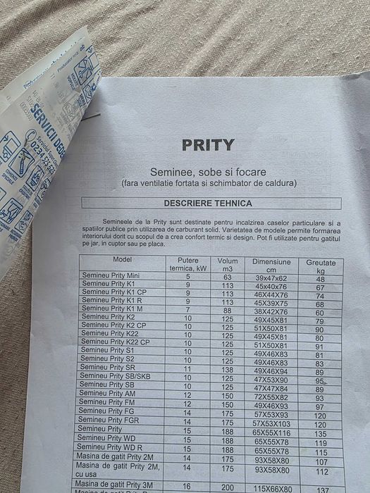 Sobă pe lemne Prity FM 12