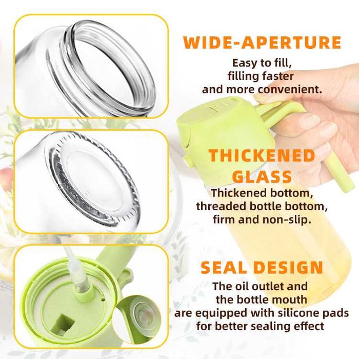 Стъклен оливерник 470 мл (16oz) – 2 в 1 употреба - спрей/оливерник