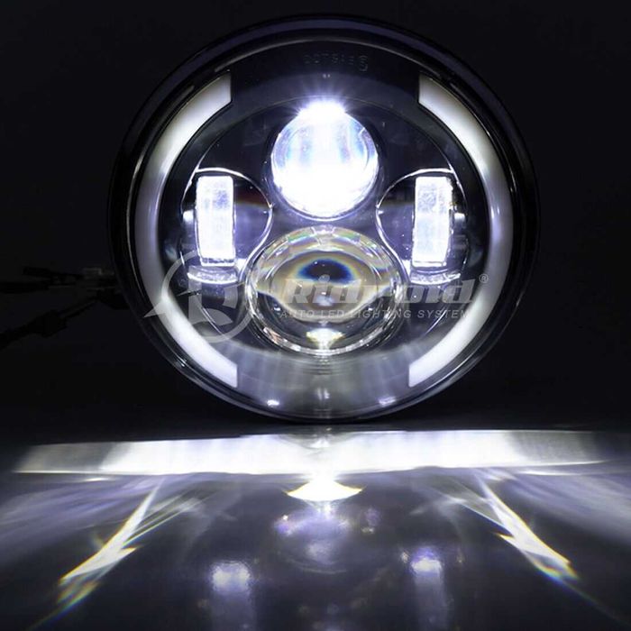 Комплект Кръгли LED фарове 70W H4 букса, къси, дълги, дневни + мигач