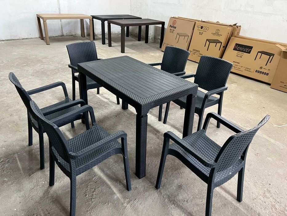 много здрав градински комплект 6 стола и маса 70/120см