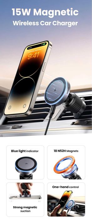 UGREEN W525 Магнитный Авто Держатель MagSafe 15W For iPhone 15 16