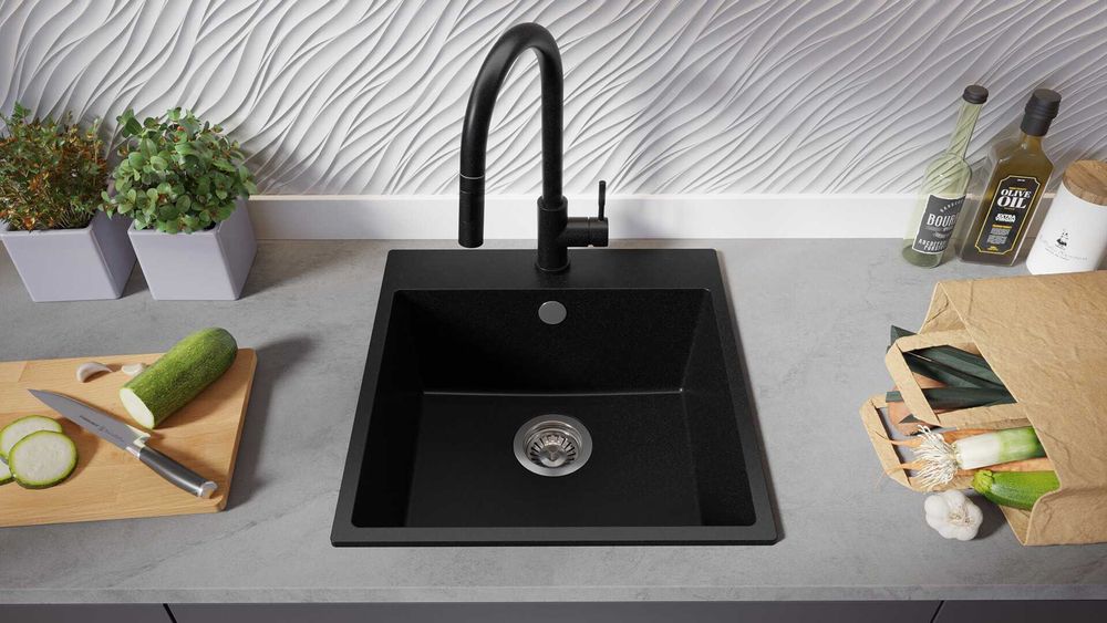 Черна кухненска мивка от гранит Рига 50 XL 480 x 500 мм