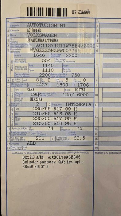 VW Tiguan 2.0TSi 170cp 4Motion 4x4   manuala 2009 benzina  135.000km