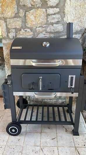 Gratar XXL cu grill de fonta, cenusar, roti, termometru, Nou!