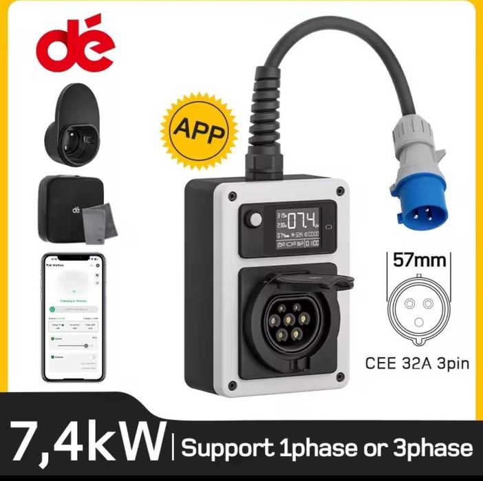 Зарядна станция Wall box-7,4 KW/32 A с приложение App Tuya