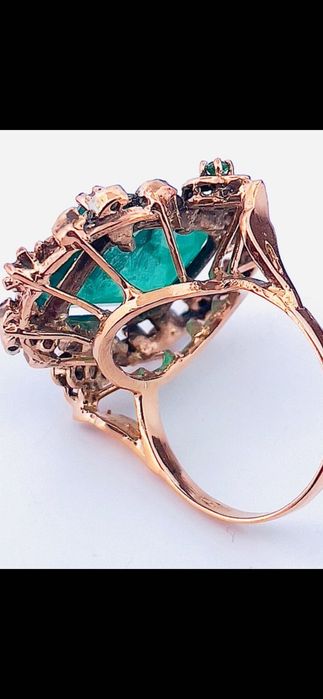 Inel aur roz 9ct cu smarald si diamante