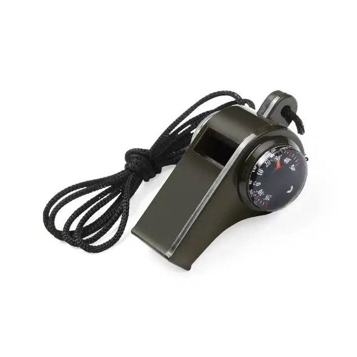 Fluier 3 in 1 DEPOX® cu busola si termometru, 6 cm, verde