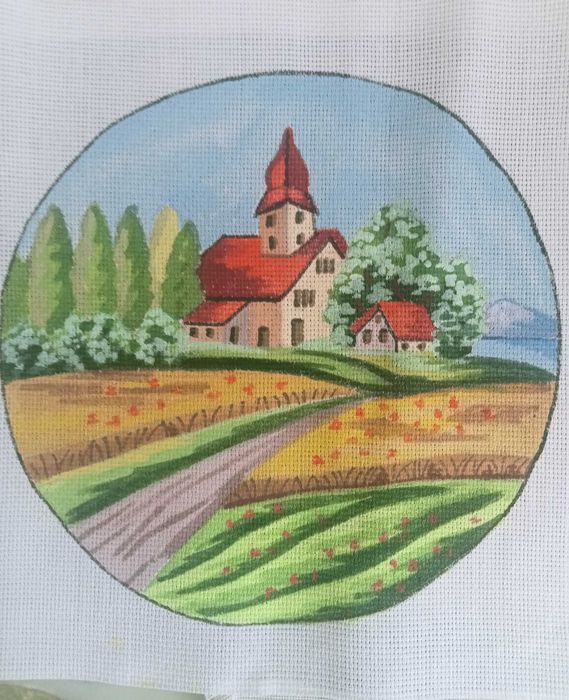 Set 5 buc pânză imprimată pt goblen (România 1982)