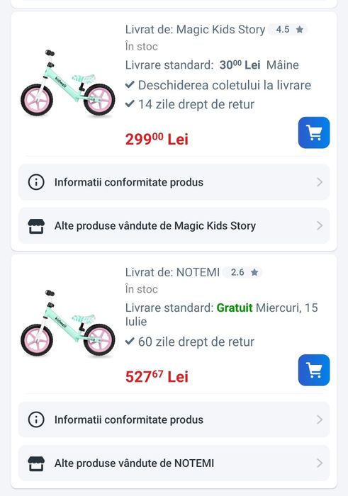 Bicicleta de echilibru fara pedale copii
Inaltimea copilului : 80-120 cm
Greutatea maxima a copilului : 30 kg