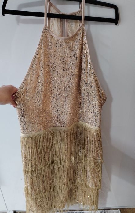 Златиста къса рокля с Пайети и ресни