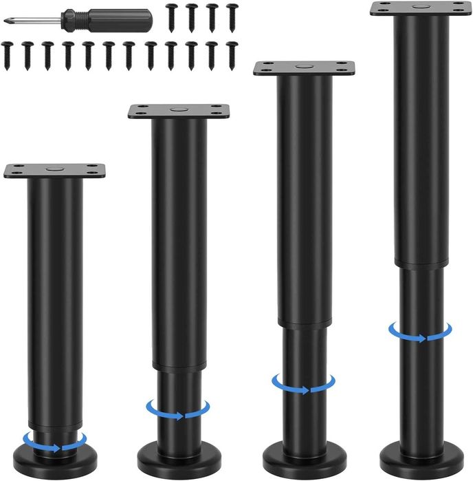 Picioare Metalice Reglabile Mobilier 18-30 cm Set 4 Buc Negre