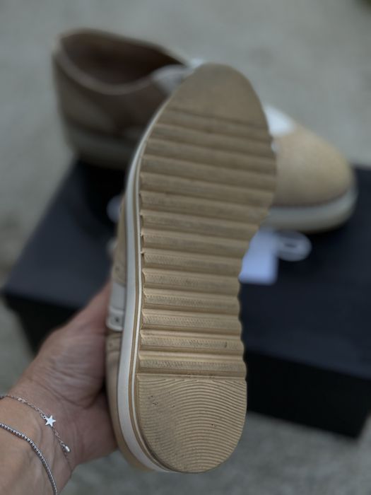 Pantofi piele alb cu crem