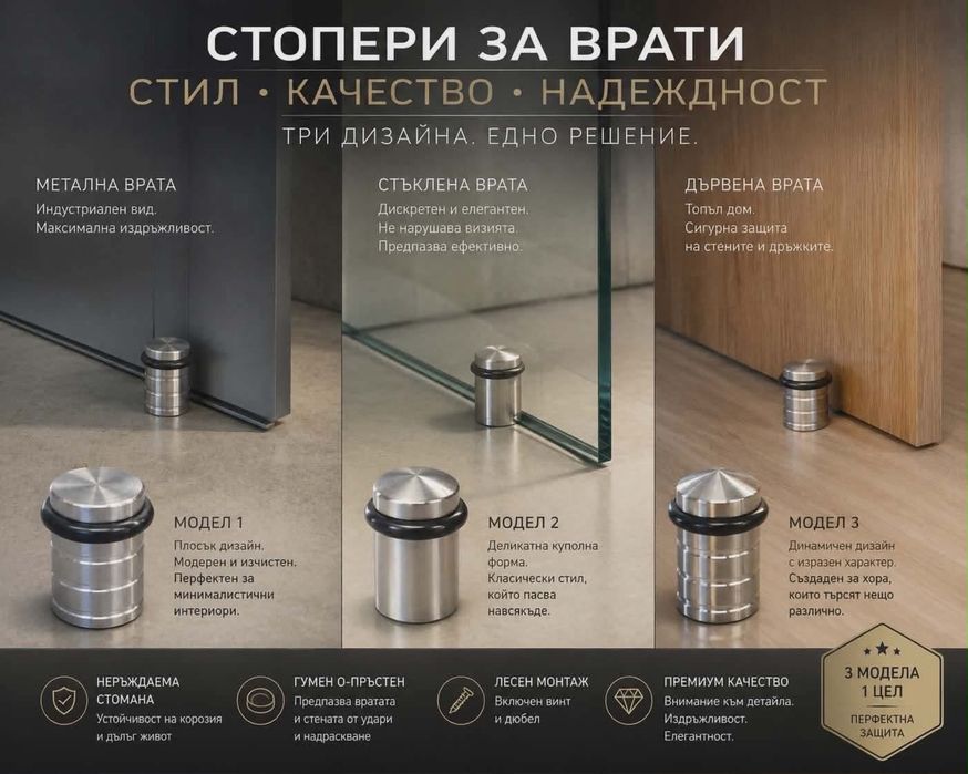 Неръждаем премиум стопер за врата - Заоблен дизайн
