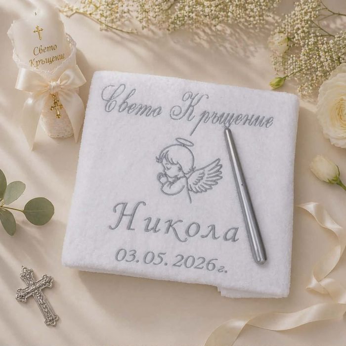 Персонализирани кърпи за кръщене, бродирани кърпи за кръщене