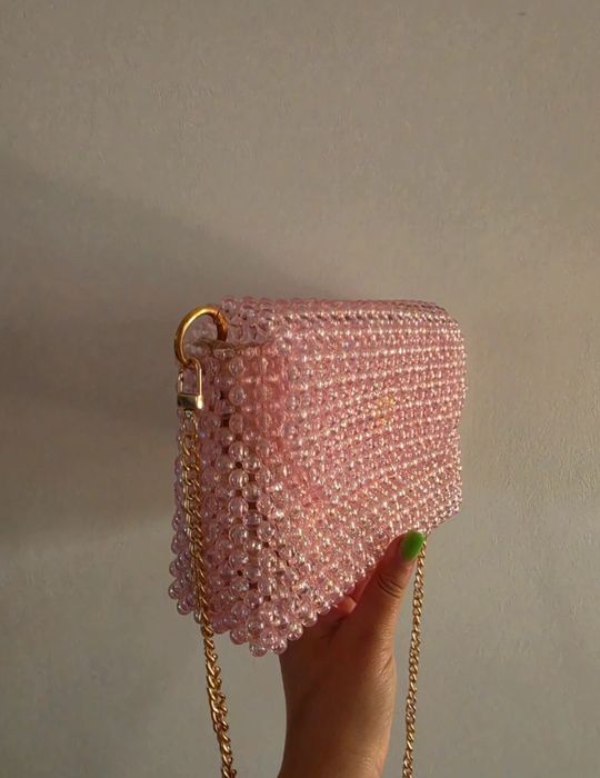 Geantă elegantă handmade cu mărgele roz