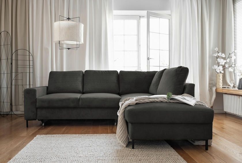 NOU Coltar L, negru, extensibil, 240/200cm