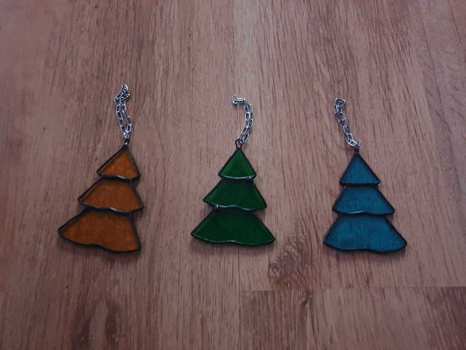 Vand vitraliu decorativ - decoratiuni brad (set 3 bucati)