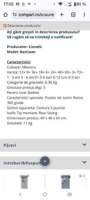 Scaun auto 0 - 36 kg